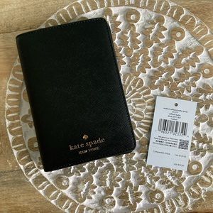 Kate Spade Madison Saffiano Leather Passport and Credit Card Holder Black Gold